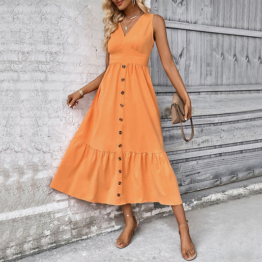 Robe Maxi à Boutons pour Femme avec Jupe Fluide Chic und Stil