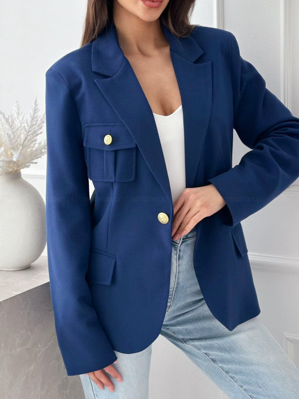 Dames Blazer à la mode avec poches brodées et élégante patte de boutonnage Chic und Stil