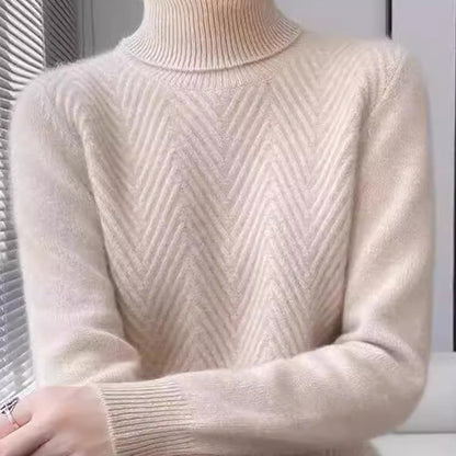 Dames pull élégant en tricot avec col montant et fine structure côtelée Chic und Stil