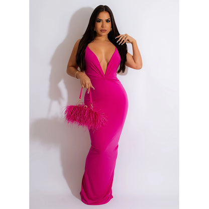 Robe maxi élégante pour femmes avec décolleté en V profond et coupe moulante Chic und Stil