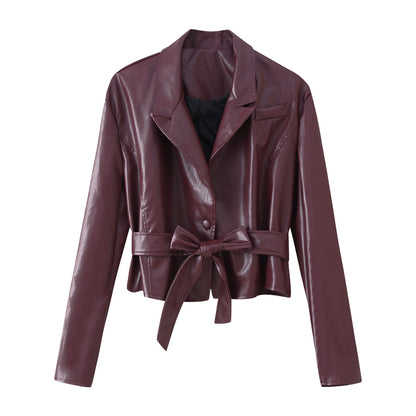 Ladies Elegant Faux Leather Jacket Chic and Style