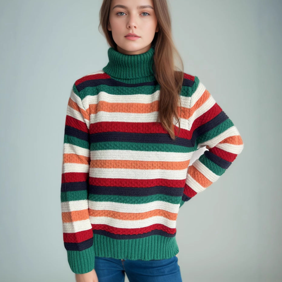 Pull à col roulé pour femmes avec des rayures colorées et une qualité de tricot haut de gamme Chic und Stil