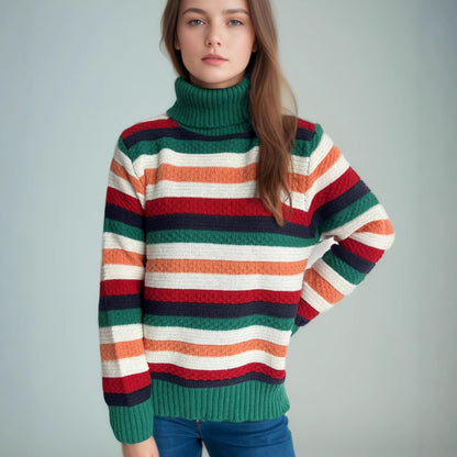 Pull à col roulé pour femmes avec des rayures colorées et une qualité de tricot haut de gamme Chic und Stil