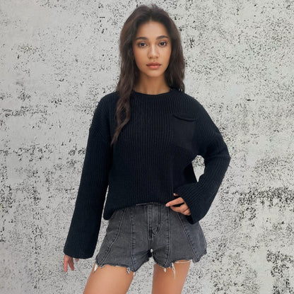 Dames Grand pull en tricot avec un motif en côtes moderne et des manches raglan Chic und Stil