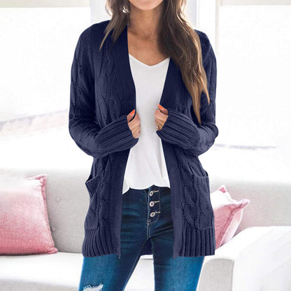Dames Gros Tricot Cardigan avec Devant Ouvert et Grandes Poches Chic und Stil