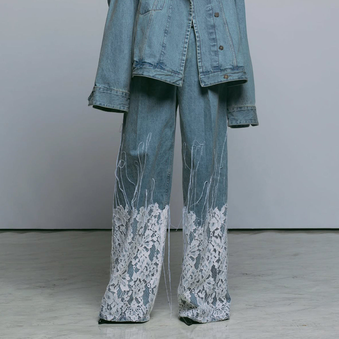 Dames Élégantes Jeans avec Applications en Dentelle Chic und Stil