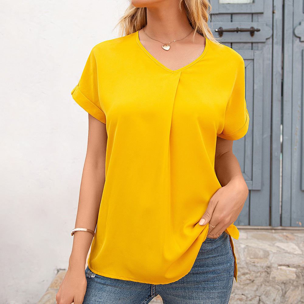 Blouse élégante à col en V pour dames avec plis et fentes latérales Chic und Stil