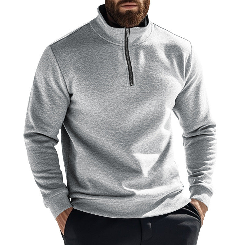 Men's fleece pullover with high collar and half zipper chic and style