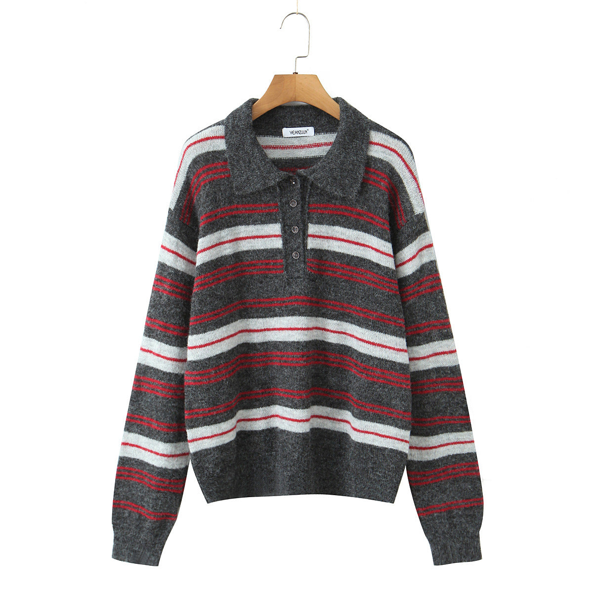 Pull en tricot élégant pour femmes avec col polo et motif rayé Chic und Stil