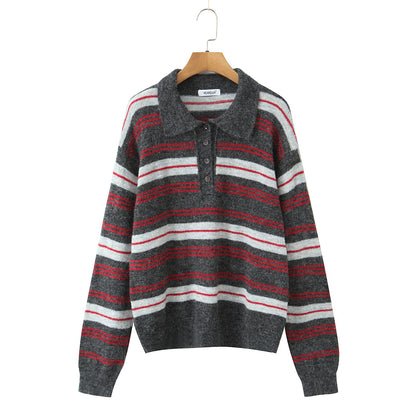 Pull en tricot élégant pour femmes avec col polo et motif rayé Chic und Stil