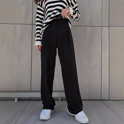 Women Elegant High-Waisted Pants with Distinct Pleats and Tie Belt Chic and Style