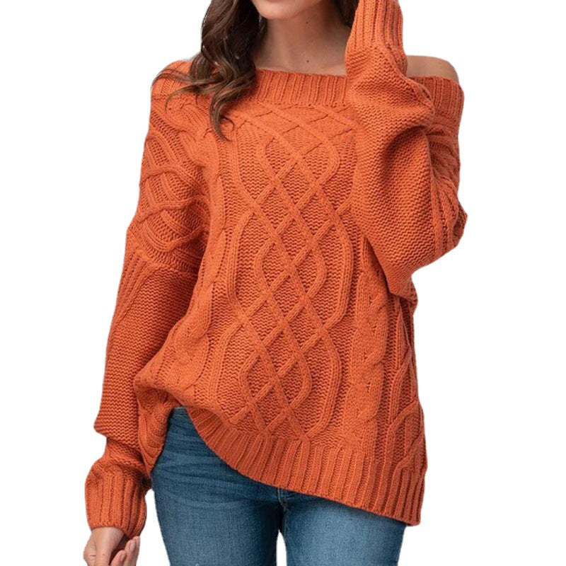 Pull en grosse maille pour femmes avec décolleté asymétrique et motif tressé Chic und Stil