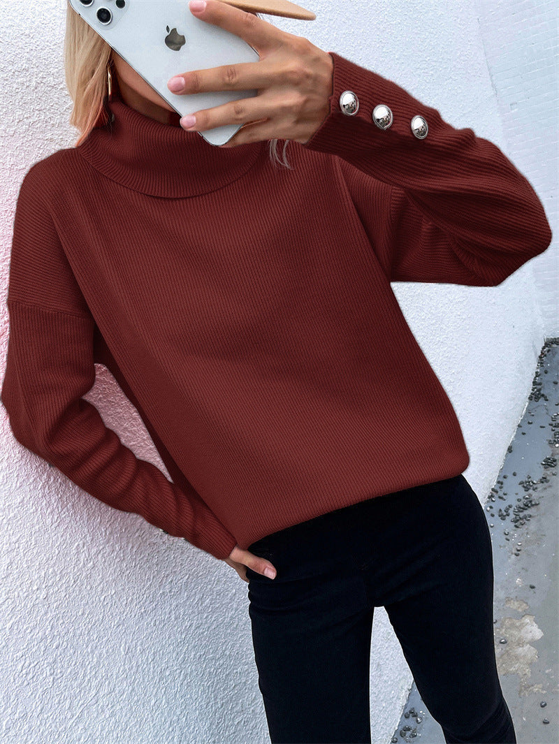 Pull en tricot épais pour femmes avec col roulé et détail de bouton Chic und Stil