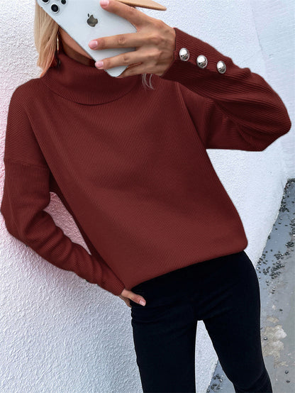 Pull en tricot épais pour femmes avec col roulé et détail de bouton Chic und Stil