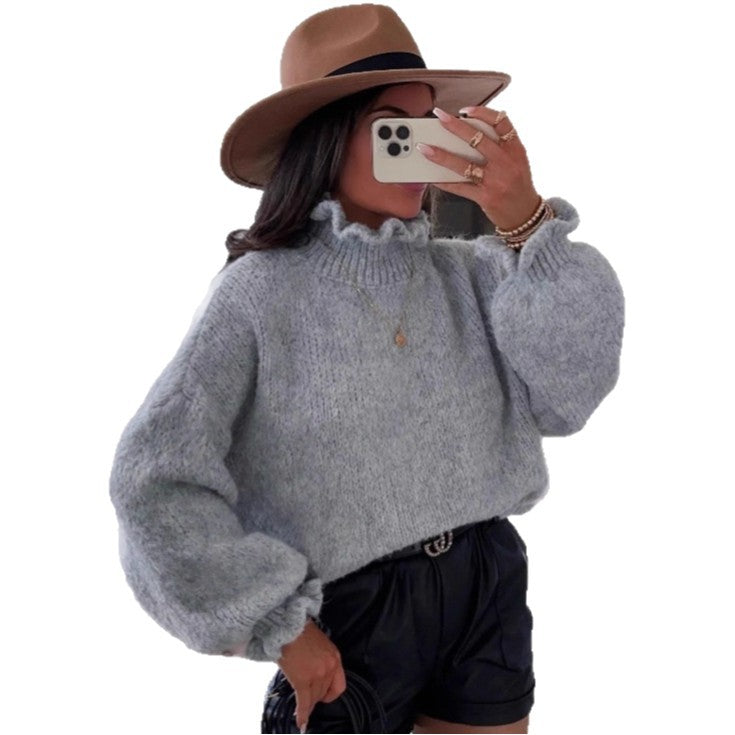 Pull-over à col roulé douillet pour femmes avec des manches larges et un design structuré Chic und Stil
