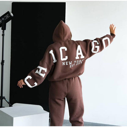 Dames Ensemble de sweat-shirt oversize décontracté avec capuche et taille élastique Chic und Stil