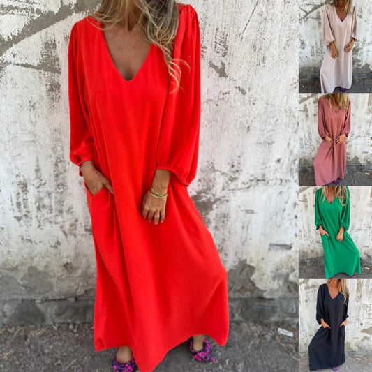 Robe maxi pour femmes avec décolleté en V profond et poches latérales pratiques Chic und Stil
