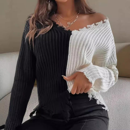 Pull en tricot décontracté pour femmes avec design asymétrique et franges Chic und Stil