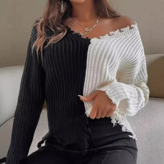 Pull en tricot décontracté pour femmes avec design asymétrique et franges Chic und Stil