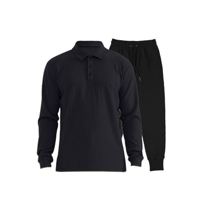 Men's long sleeve sports polo set and chic jogger pants