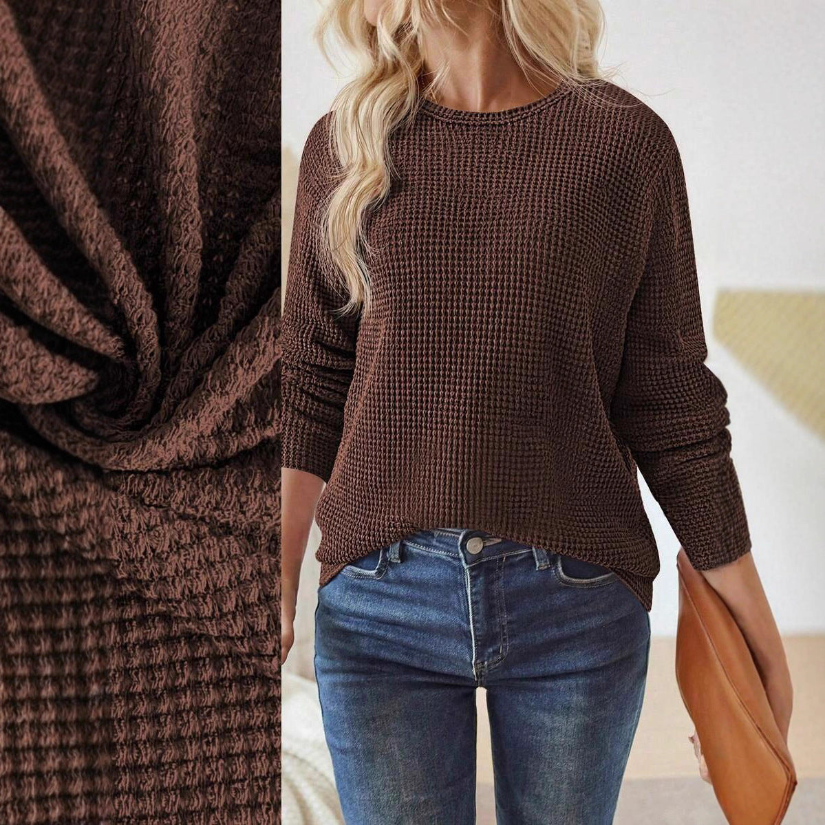 Casual waffle knit pullover for women Chic and Style