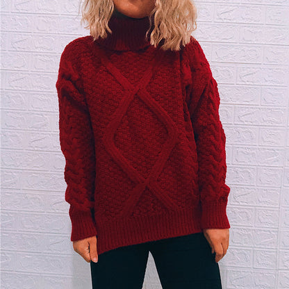 Pull en grosse maille pour femme avec un motif de torsade à la mode et un grand col Chic und Stil