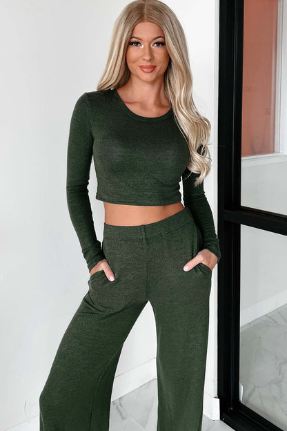 Comfortable long-sleeve cropped top set for ladies and loose lounge pants Chic and Style