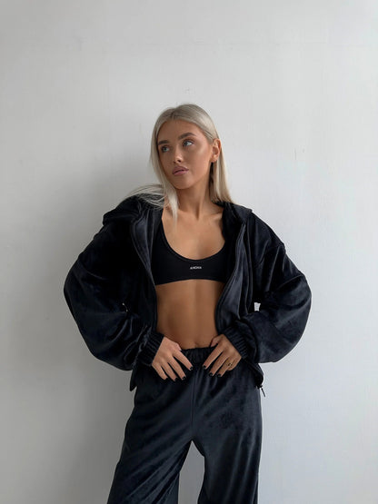 Dames Ensemble de jogging en polaire sportif avec des manches volumineuses et des poignets élastiques Chic und Stil