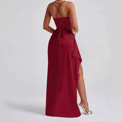 Dames Robe Maxi Élégante avec Fente Latérale et Fines Bretelles Spaghetti Chic und Stil
