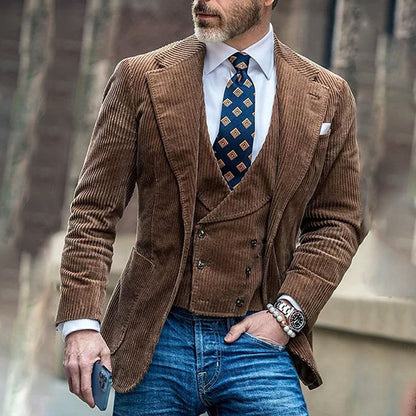 Costume en velours côtelé élégant pour homme avec gilet et revers stylé Chic und Stil