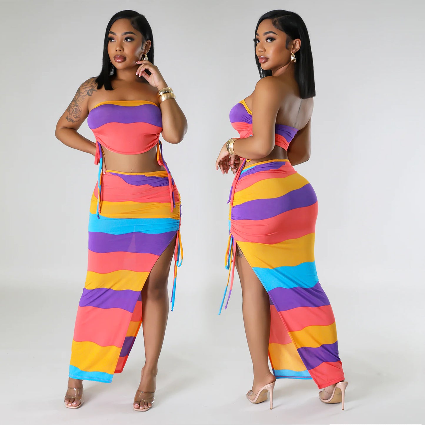 Women's Two Piece Maxi Dress Set Colorful Chic and Stylish