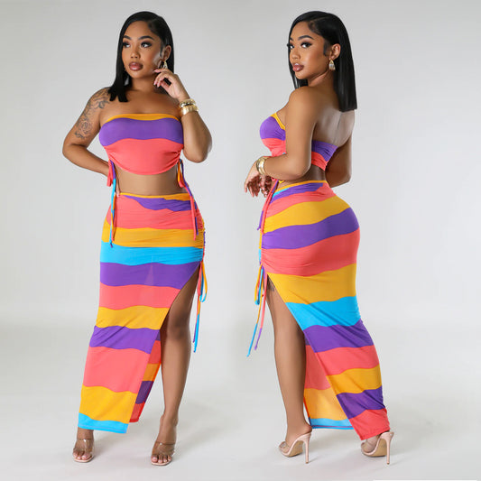 Women's Two Piece Maxi Dress Set Colorful Chic and Stylish