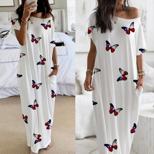 Robe maxi off-shoulder à imprimé papillon Chic und Stil pour dames