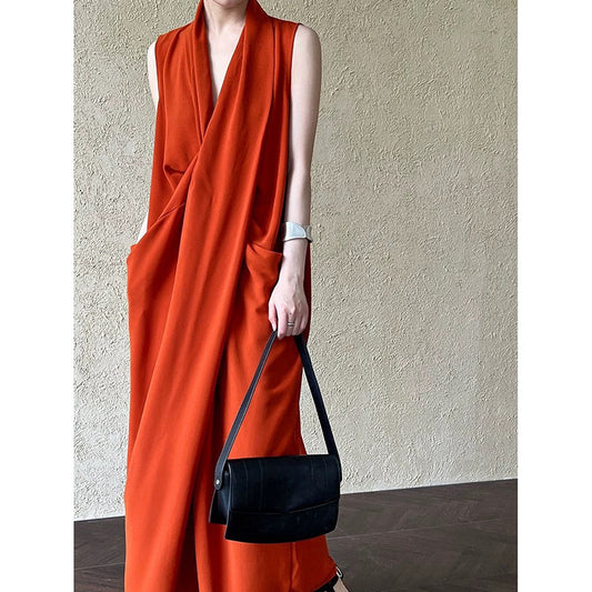 Robe maxi sans manches drapée pour femmes Chic und Stil