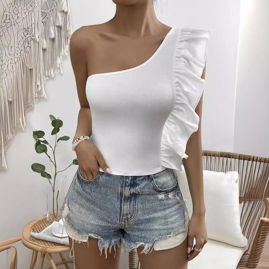 Top asymétrique pour femmes avec détails en volants Chic und Stil