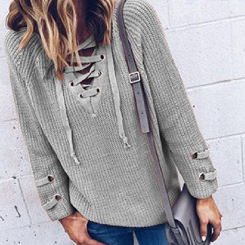 Pull en tricot pour femmes avec un design de lacets décoratif et une coupe confortable Chic und Stil