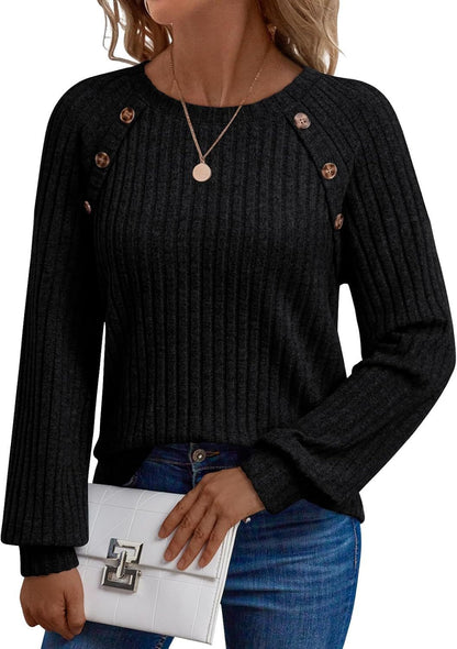 Pull-over en tricot pour femmes avec des boutons décoratifs et un motif côtelé moderne Chic und Stil