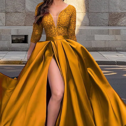Robe de soirée élégante pour femme avec décolleté en V profond et fente latérale Chic und Stil