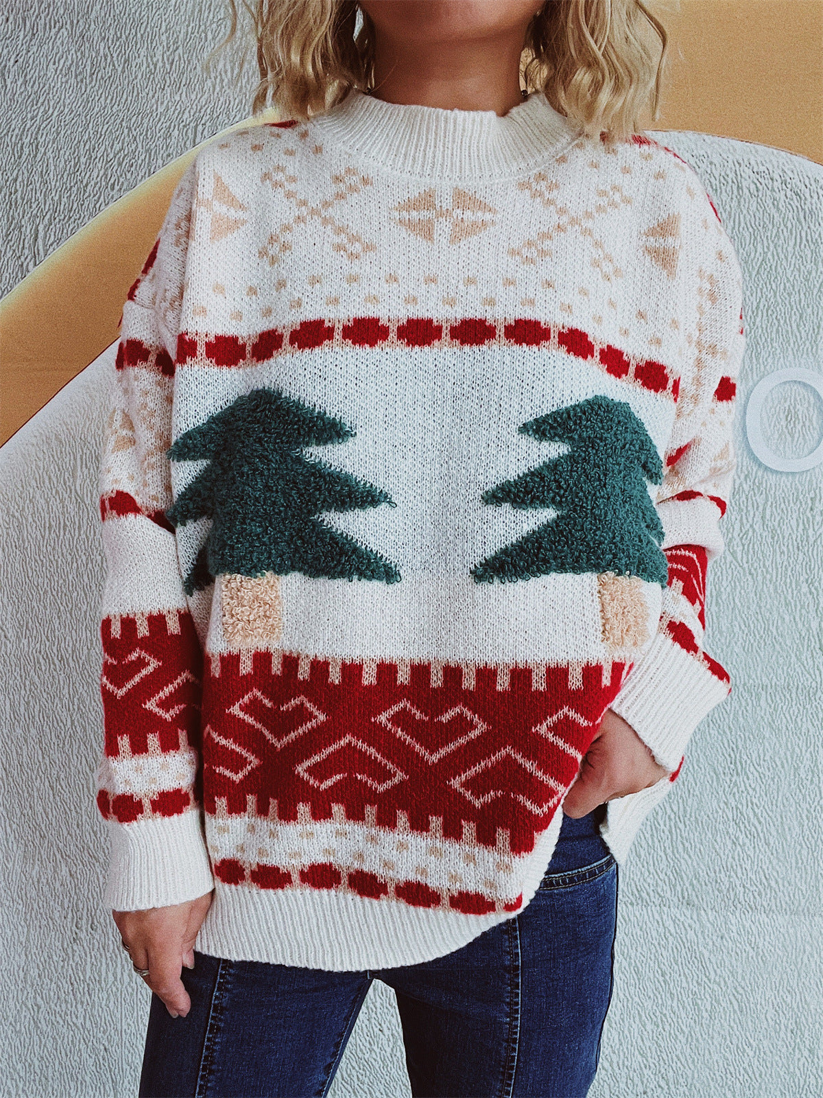 pull-over en maille festive pour femmes avec motif de Noël et matériau doux Chic und Stil