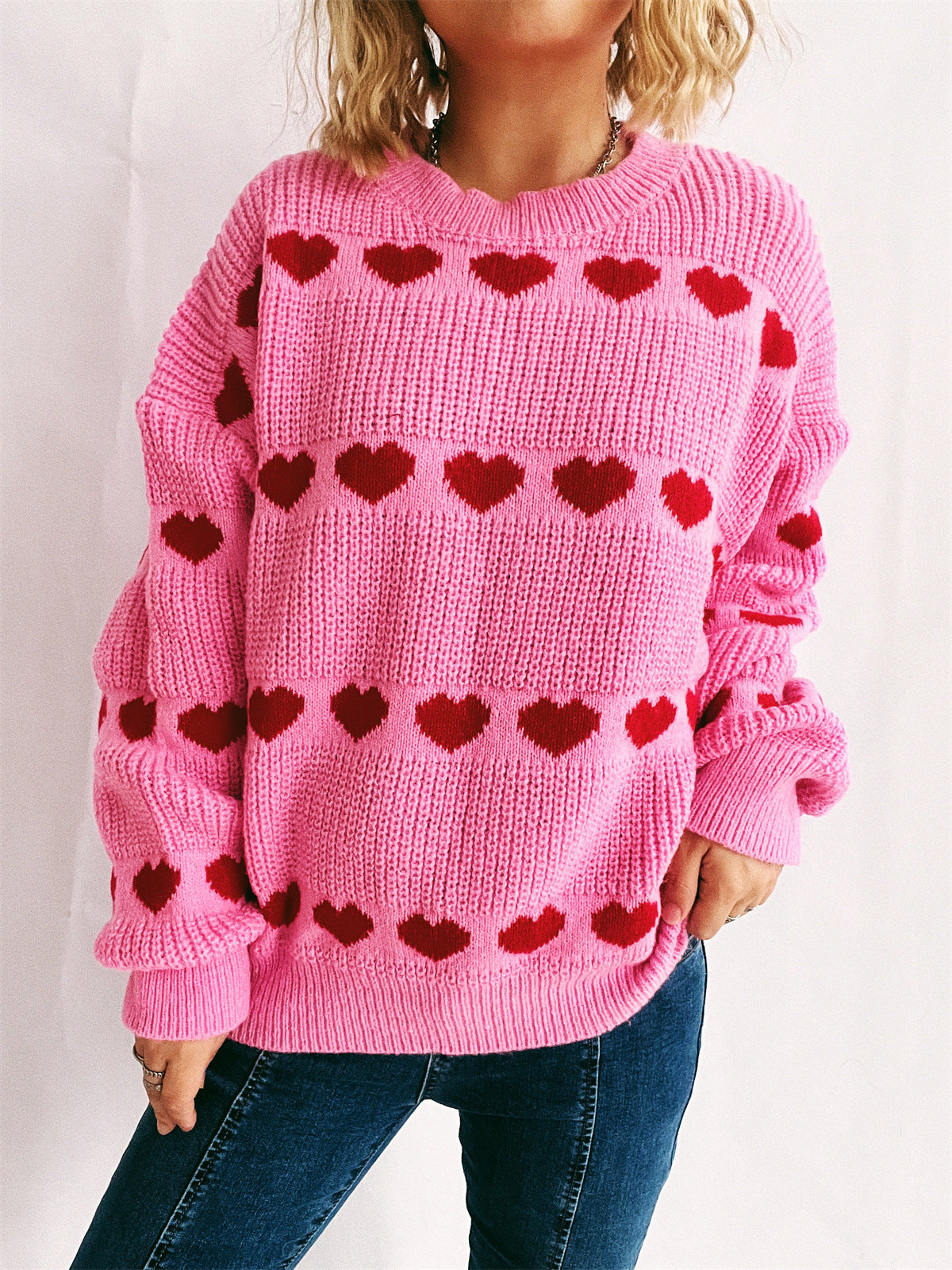 Pull en tricot à motif cœurs confortable pour femmes avec des manches larges Chic und Stil