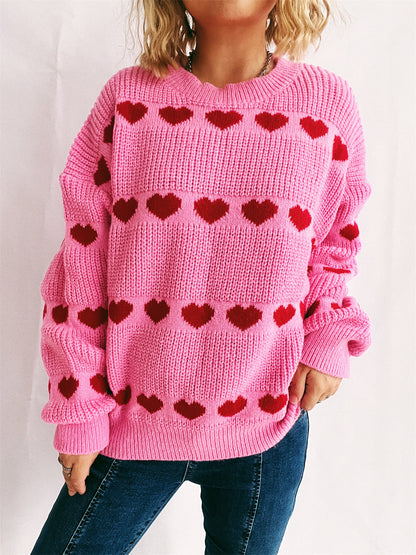 Pull en tricot à motif cœurs confortable pour femmes avec des manches larges Chic und Stil