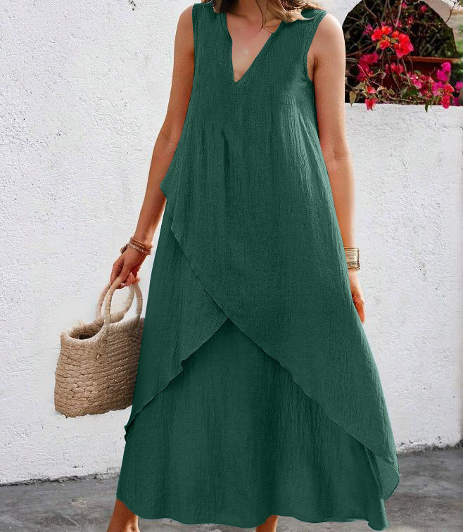 Robe maxi décontractée pour femmes avec volants superposés et décolleté en V moderne Chic und Stil