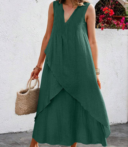 Robe maxi décontractée pour femmes avec volants superposés et décolleté en V moderne Chic und Stil