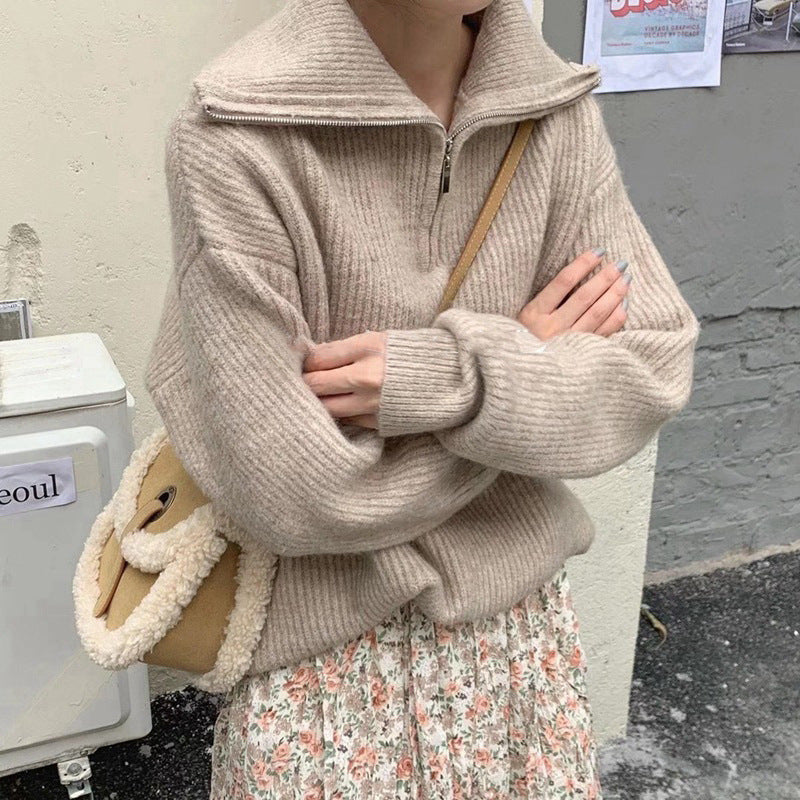 Pull en tricot pour femme avec col haut et demi-zip Chic und Stil