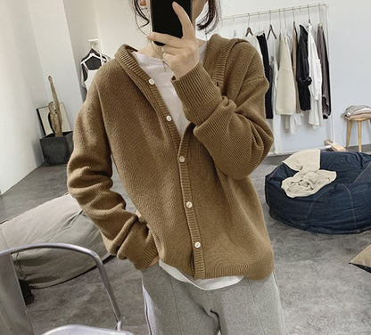 Dames cardigan tricot décontracté avec décolleté en V deep et grands détails de bouton Chic und Stil