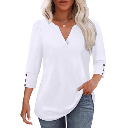 Blouse femme à décolleté en V avec détails de boutons décoratifs Chic und Stil