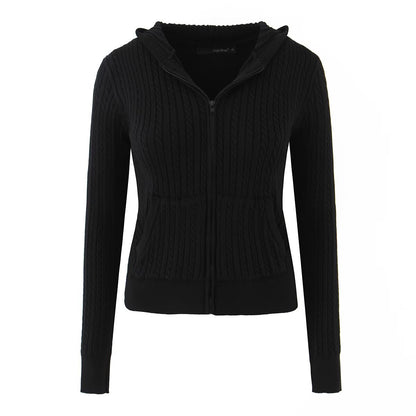 Dames pull en laine confortable avec capuche et fermeture éclair Chic und Stil