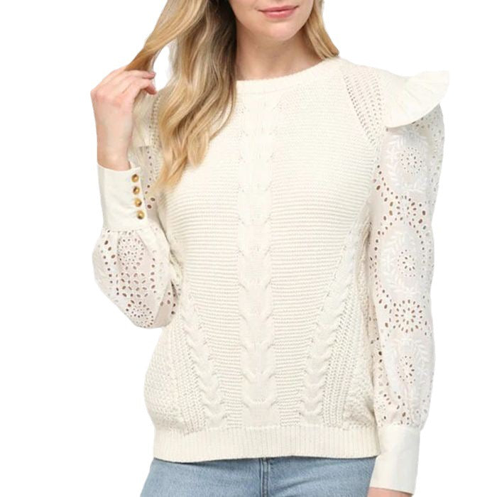 Pull en tricot élégant pour femmes avec détails en volants et motif ajouré Chic und Stil
