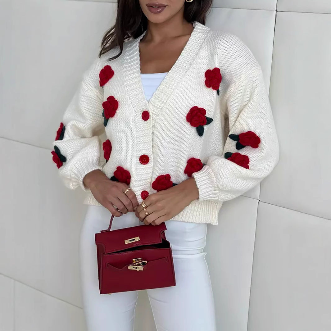 Dames cardigan avec des applications florales et des manches volumineuses Chic und Stil