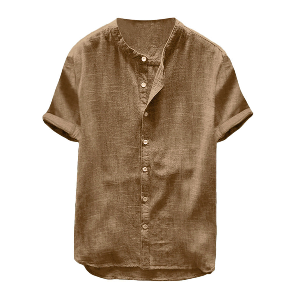 Blouse en lin décontractée pour femmes à manches courtes et col côtelé Chic und Stil